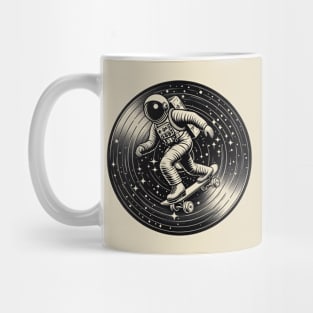 Astronaut Skateboarding On A Vinyl Record Mug